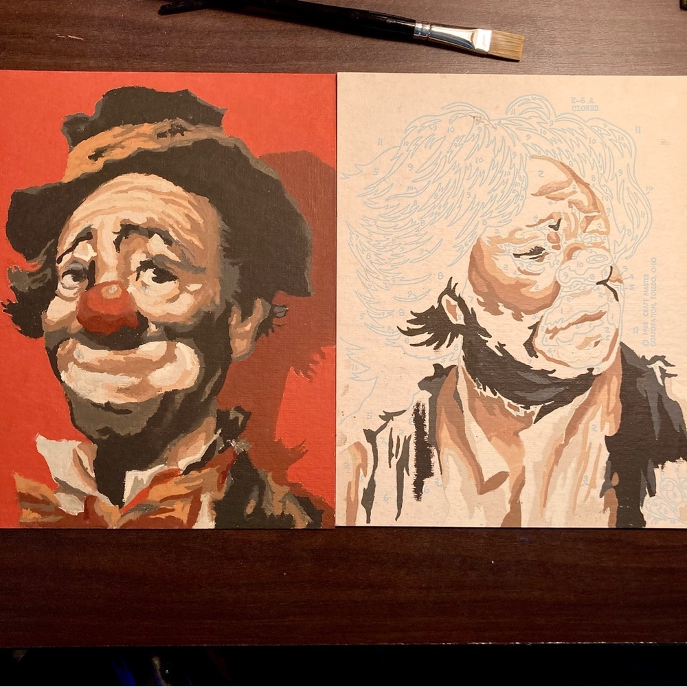 1960’s Folk Art Clowns Paint by Numbers Paintings